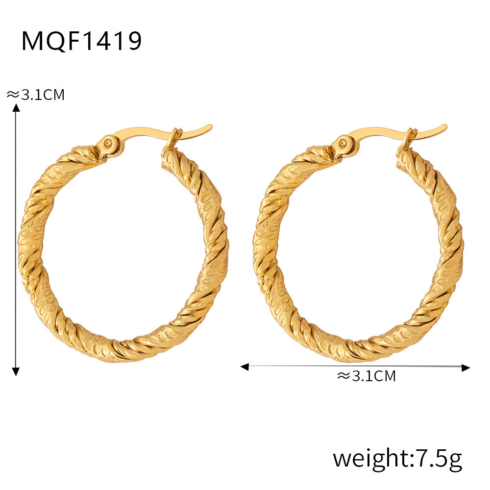 Wholesale Titanium Steel Gold Plated Hemp Pattern Large Earrings